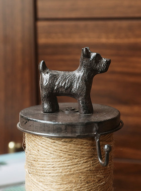 北欧复古铸铁麻绳架小狗线轴摆件杂货咖啡厅服饰店摆设含麻绳收纳