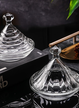 北欧简约创意带盖茶点盘透明玻璃圆锥甜品下午茶小水果点心玻璃盅