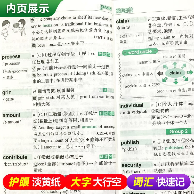 备考2024年6月随身备四级词汇书单词词汇乱序版大学英语4级单词cet4考试复习资料2025版pass绿卡四级词根联想记忆法巧记速记口袋书 - 图2