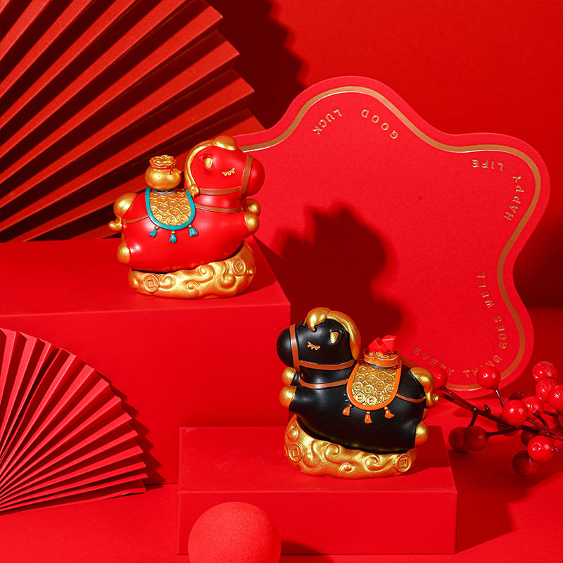 马上有钱摆件办公室工位桌面博物馆洛阳文创纪念品马年吉祥物车载