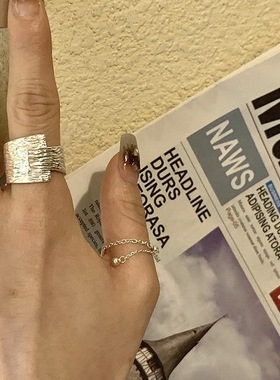 高级感S925纯银戒指女小众设计感肌理百搭不规则面开口指环银饰女