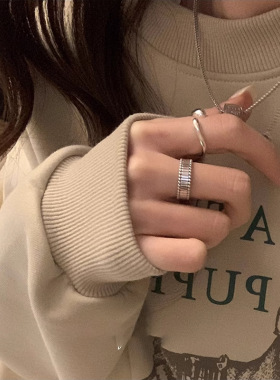迈思卡S925镀银开口指环几何水滴戒指女士复古百搭气质叠戴食指戒