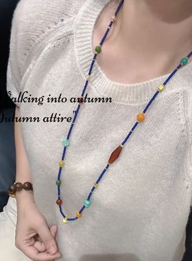 青金蓝红玛瑙长款项链毛衣链多圈手串时尚潮流显白气质女