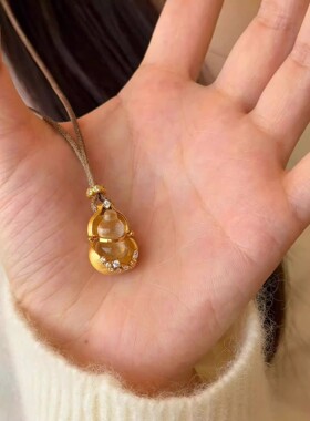 新款新中式镶钻葫芦藏晶吊坠编绳项链女寓意福禄双全国风复古配饰