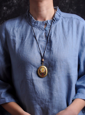 黄铜嘎乌盒吊坠大日如来手工项链黄财神观世音空心可打开藏式挂件