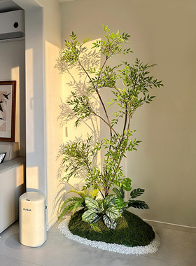 仿真植物造景阳台景观布置室内楼梯下假花树装饰仿生绿植造景组合