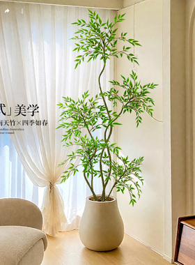 南天竹仿真绿植高端轻奢室内客厅电视柜落地摆件仿生植物盆栽假树