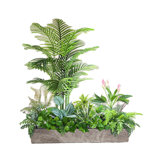 Indoor small simulated green plants and landscaping simulated flowers