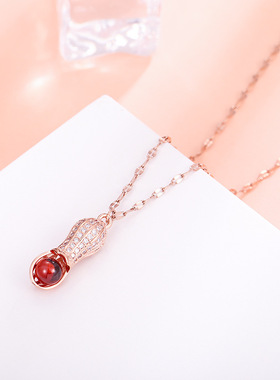 钛钢水波链18a个性红色花项链