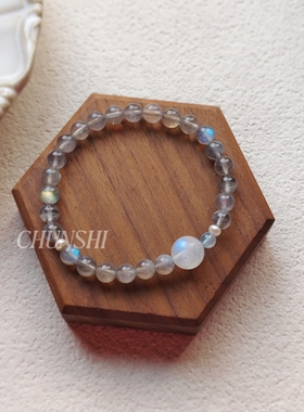 春莳「影月」原创新中式天然拉长石灰月光石细手链水晶饰品女