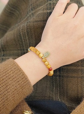 CHUNSHI「曦锦」原创文玩天然库克蓝瓷松蜜蜡和田玉送礼手链手串