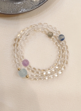 CHUNSHI「净熹」新中式原创天然高净度白水晶紫水晶海蓝宝手链女