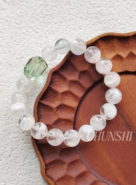 春莳「雪域青岚」原创天然小众雪花幽灵绿萤石水晶文玩串珠手串女