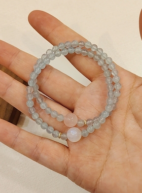 秒杀！「海澜」新中式天然原创海蓝宝粉水晶月光石细手链手串特