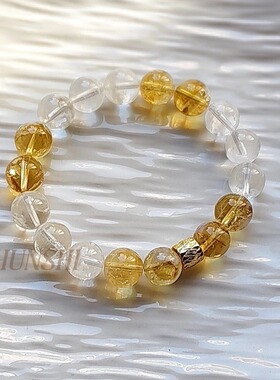 春莳「雪落金山」喜金土！原创天然黄塔金黄水晶雪花幽灵手链手串