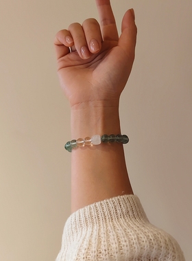 CHUNSHI·喜金木！原创新中式天然绿萤石白水晶手链手串饰品