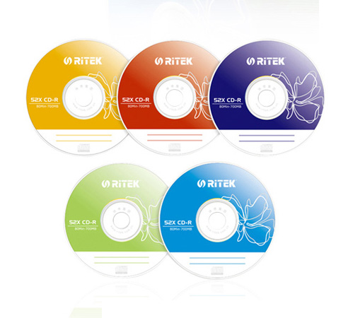 RITEK 铼德 CD 五彩黑胶空白刻录光盘 音乐 可打印 5色 光碟片 -R - 图0