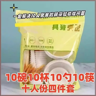 户外一次性餐具四件套装露营套装野餐圆形纸碗家用餐饮yj