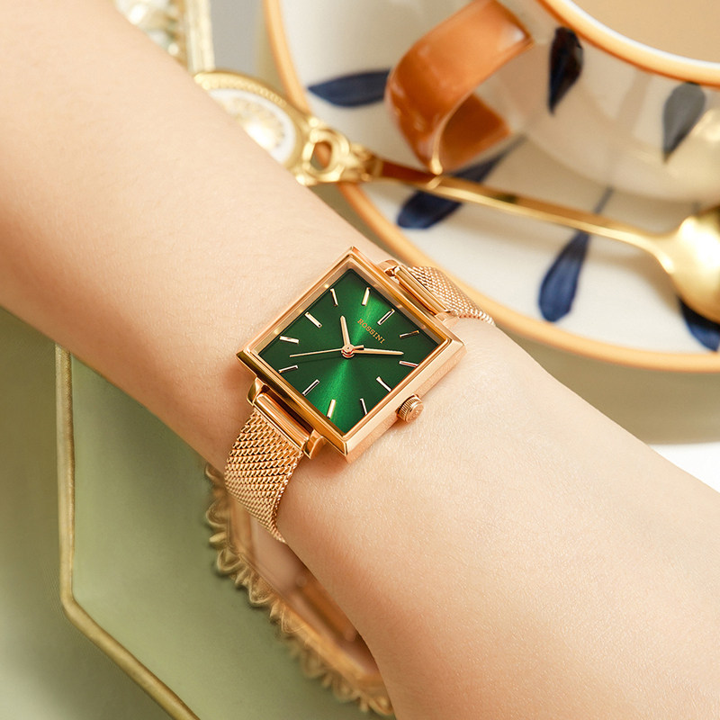 新品罗西尼女ins风简约气质小绿表 罗西尼手表国产腕表