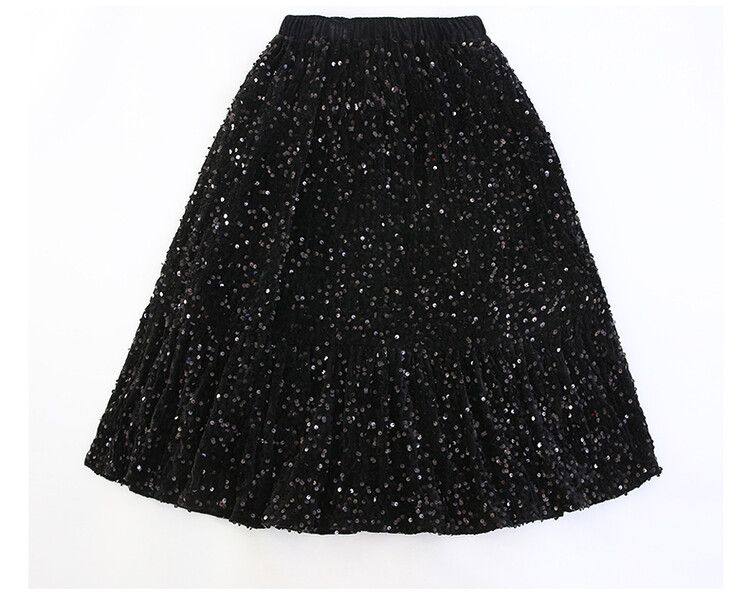 闪光少女女童丝绒黑色亮片半身裙2025春秋儿童新款百搭中长裙子潮,淘宝优惠券,粉丝福利购,淘宝优惠卷