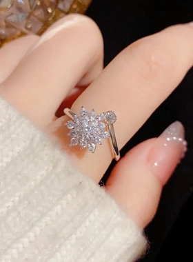 小众独特设计感满钻旋转雪花开口戒女网红个性百搭食指戒配饰品