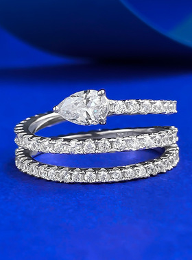 慕景珠宝 新款S925银叠层缠绕水滴戒指蛇形满钻排戒isn风时尚