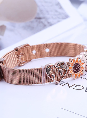 不锈钢手生命之树表链式手链 爱心地图翅膀串珠手链