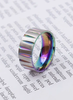 电商饰品创意锥型图案钛钢戒指欧美流行七彩拉丝个性嘻哈男士指环