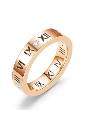 高级感ing潮 钛钢情侣戒指女 罗马数字镶锆石戒指男 韩版流行饰品