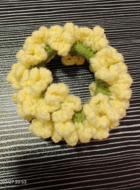手工钩织油菜花发圈 毛线编织大肠圈 少女心扎头发皮筋高弹力头绳