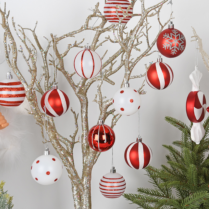 圣诞树装饰节庆装扮用品塑料彩绘球红白系列圣诞球挂件吊球6CM - 图2