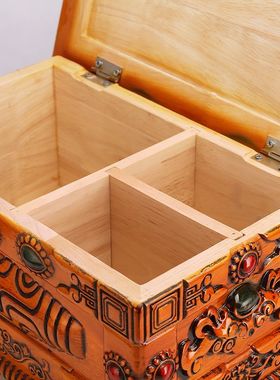 藏式糌粑盒箱实木天珠宝