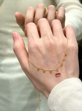 新中式粉红色小葫芦颈项链新中式千金感气质时尚甜美锁骨链女