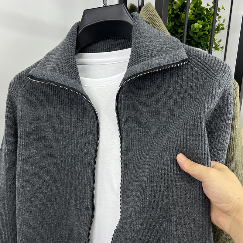 可翻高领拉链开衫男针织衫毛衣外套秋冬季潮流加厚纯色休闲夹克男,淘宝优惠券,粉丝福利购,淘宝优惠卷
