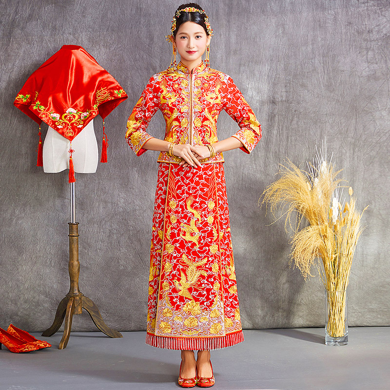 逸芬梦纺旗舰店大五福龙凤褂裙秀禾服新娘新款春夏结婚礼服嫁衣中式婚纱旗袍2