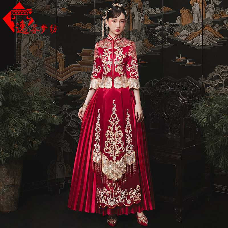 逸芬梦纺旗舰店秀禾服新娘新款夏季薄款结婚敬酒服中式婚纱礼服中国风秀和服2