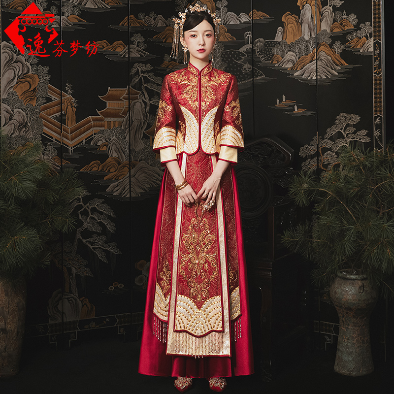 逸芬梦纺旗舰店秀禾服新款结婚盘锦绣龙凤褂中式新娘礼服婚纱中国风嫁衣秀和0