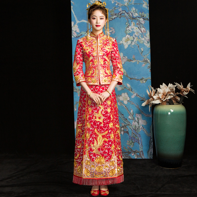 逸芬梦纺旗舰店秀禾服新娘新款春夏龙凤褂中式婚纱结婚礼服古装嫁衣敬酒旗袍2