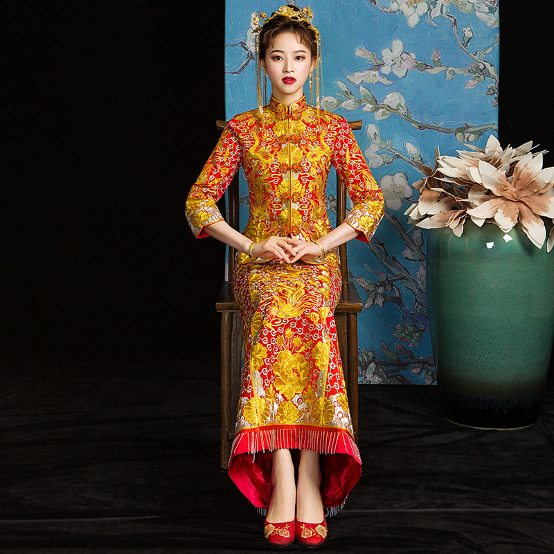 逸芬梦纺旗舰店大五福龙凤褂新娘新款秀禾服春夏结婚礼服中式新娘婚纱出阁服2