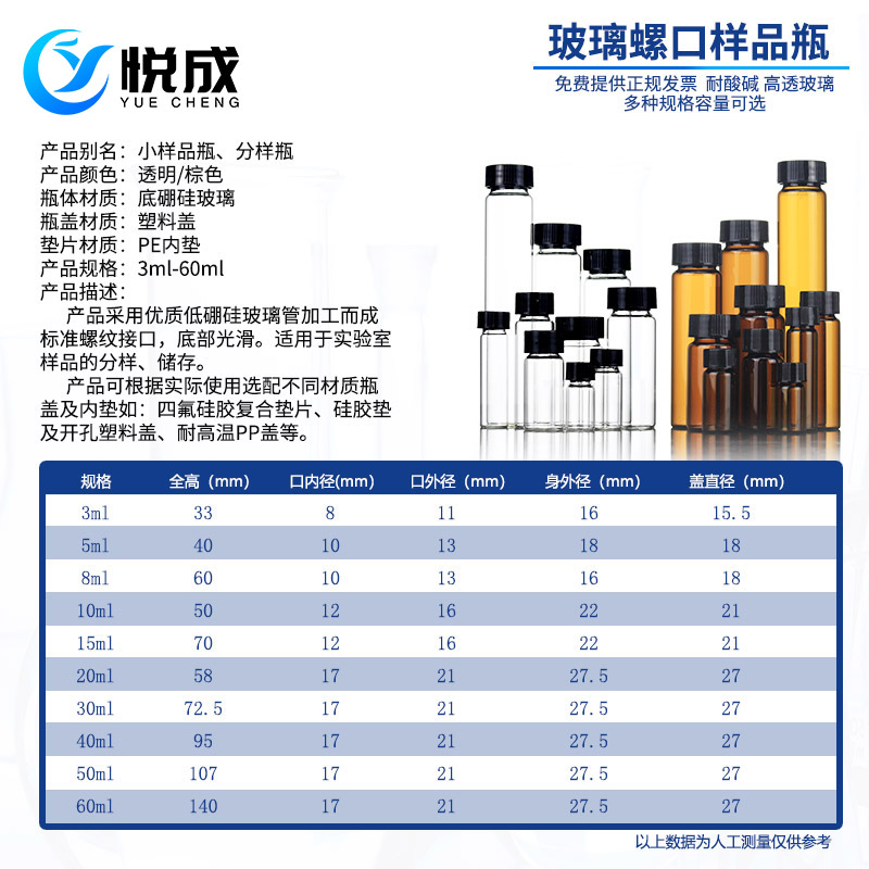 样品瓶玻璃透明螺口3 5 10 15 20 30 40 60ml棕色血清瓶PE垫样品分装瓶西林瓶玻璃样品瓶-图1