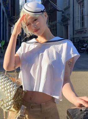 白色蝴蝶结水手帽子女夏天英伦可爱甜美海军帽小礼帽jk护士帽头饰