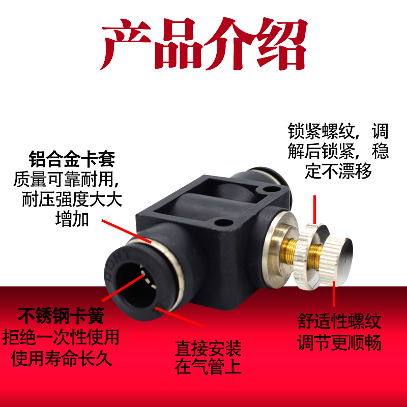 气动调节阀接头12管道节流阀PA/SA8调速阀10两头插气管调节阀接头-图1