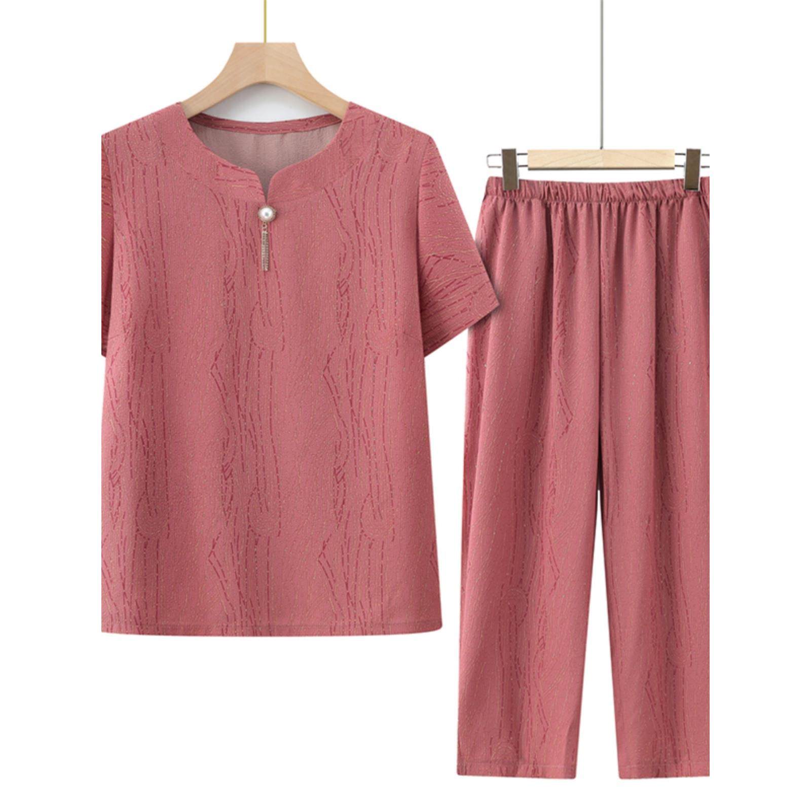 老年女装奶奶短袖两件套老太太老人衣服薄款60岁妈妈夏季t恤大码