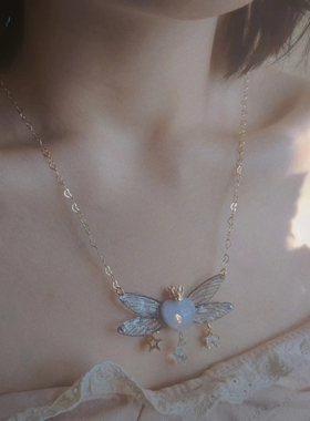 原创手工仙女水晶翅膀项链