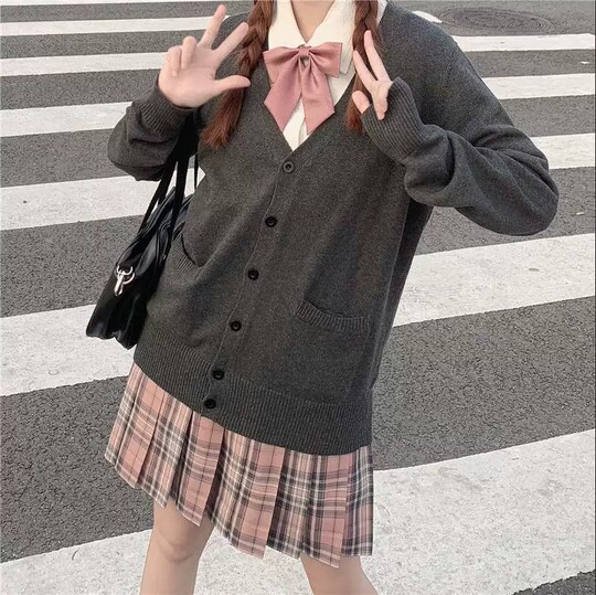 可奈物语 超萌人气爆款JK开衫 纯棉针织宽松学院外套秋冬百搭毛衣