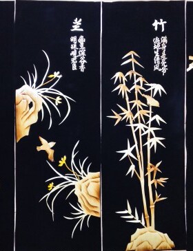 麦秆画四条屏画芯 地方特色工艺品 办公室酒店餐厅民宿家装挂屏