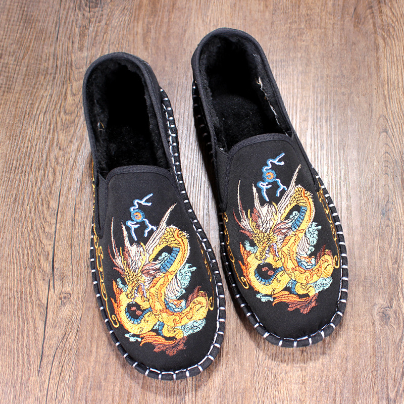 老北京棉鞋男冬季加绒布鞋刺绣中国风保暖男款手工西山加厚二棉鞋