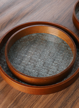 海棠花玻璃印花托盘多功能茶盘果盘桌面摆件客厅点心盘家居收纳盘