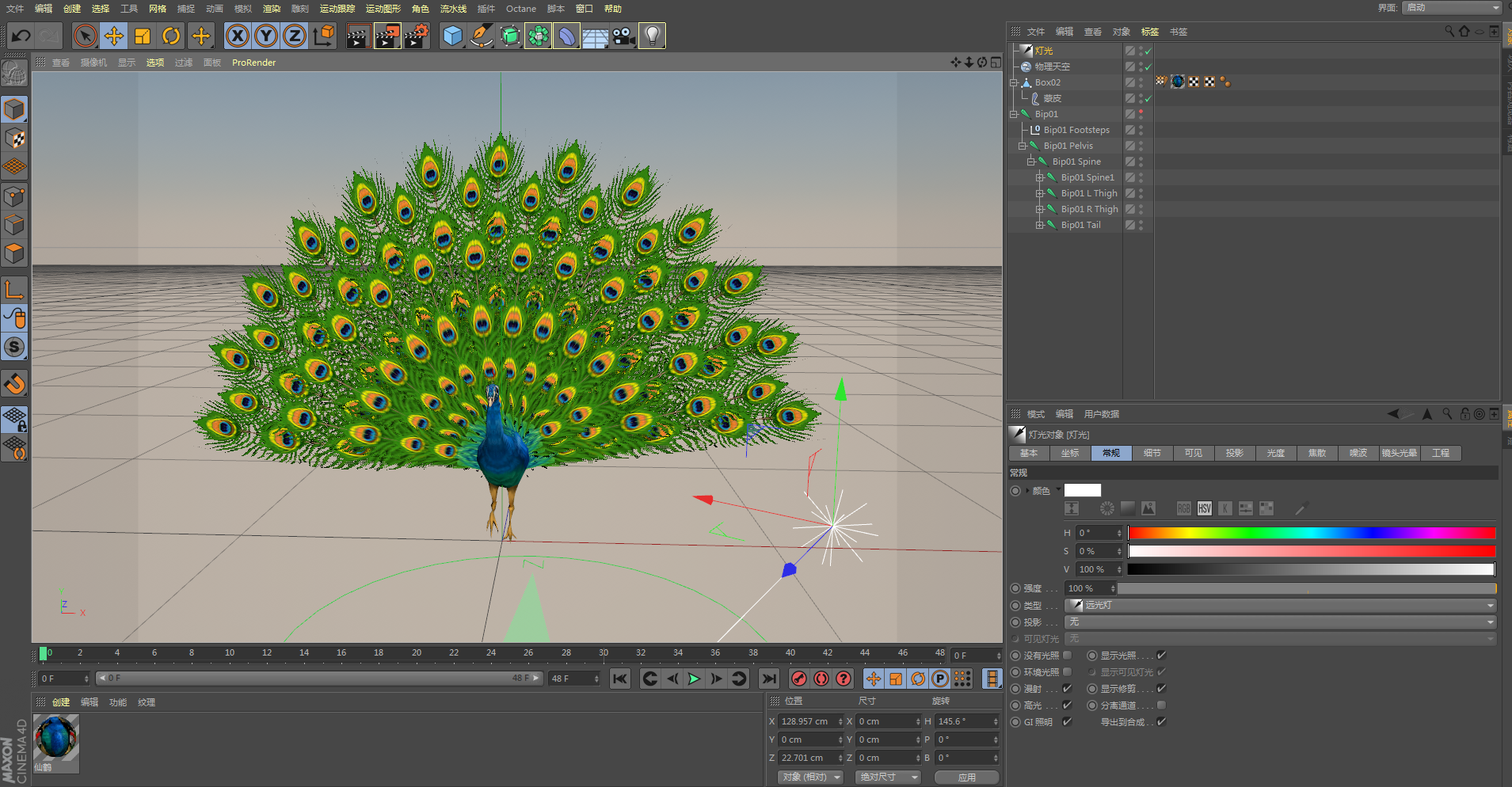 C4D孔雀模型含材质贴图骨骼绑定动画含fbx max文件学习交流参考用 - 图1