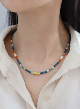 项链花朵女轻奢百搭石国风复古